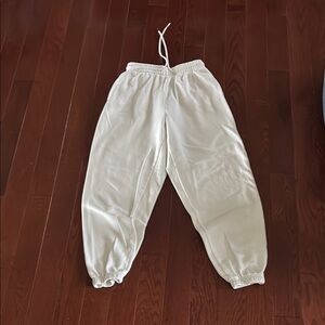 H&M White Sweatpants with Elastic Cuffs